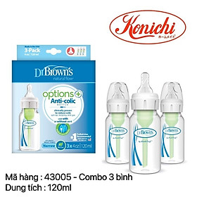 43005  Combo 3 Bình sữa Dr.Brown s cổ thường tùy chọn 120ml nhựa PP