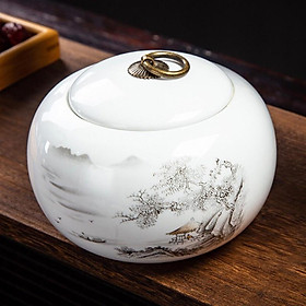 HŨ ĐỰNG TRÀ Gốm Sứ Họa Tiết Thanh Lịch Độc Đáo Dung Tích 800 Ml - Có Quai Cầm Mở Nắp