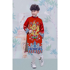 Áo dài cách tân bé trai cao cấp ADBT013 in hình rồng mắt ngọc to
