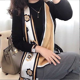 Khăn quàng cổ Họa tiết Hoa nâu Lụa satin cao cấp
