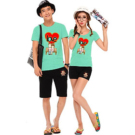 Bộ Áo Thun Đôi Nam Nữ Love Màu Xanh Ngọc - XL