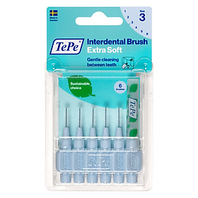 Bộ 6 cây tăm chải kẽ răng siêu mềm và 1 nắp Tepe Extra Soft Interdental Brushes (dạng vỉ)
