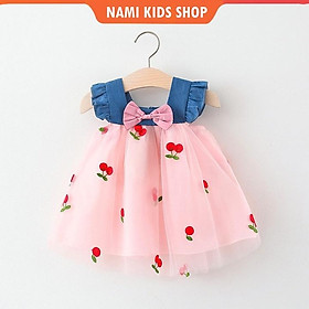 Váy bé gái cánh tiên thêu dâu và cherry dễ thương cho bé hàng QCCC