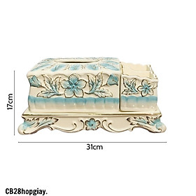 Mua Hộp đựng giấy ăn họa tiết hoa sứ xanh mang phong cách tân cổ điển cao cấp CB28hopgiay