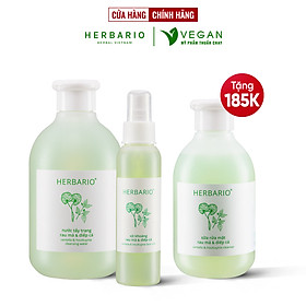 Bộ 3 rau má và diếp cá Herbario chăm sóc da mụn: Nước tẩy trang 300ml + Sữa rửa măt 200ml + Xịt khoáng 100ml