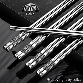 Mua  Combo 5 đôi & 10 đôi  Đũa inox 304 SOIKA mẫu A SK-P02A chống trượt kháng khuẩn