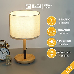 Đèn Ngủ Để Bàn Gỗ HUTA G10 Chao Tròn Vintage Dễ Thương, Decor Trang Trí Phòng Ngủ Khách Sạn, Đọc Sách Đầu Giường, Điều Chỉnh Độ Sáng, Bóng Led Sáng Vàng Tiết Kiệm Điện