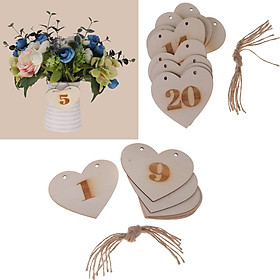 1-20 Wooden Table Numbers Heart Shape Hanging Tags Wedding Party Decoration