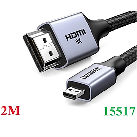 Cáp chuyển Miro HDMI sang HDMI 2.1 dài 2M Ugreen 15517, hỗ trợ 8K60Hz 4K120Hz 48Gbps, Dynamic HDR, eARC - Hàng chính hãng