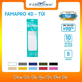 [Chính Hãng] Khẩu trang y tế kháng khuẩn cao cấp Famapro 4D màu trắng (5 cái/ túi) - Kháng virus, lọc bụi 98% [5 Cái