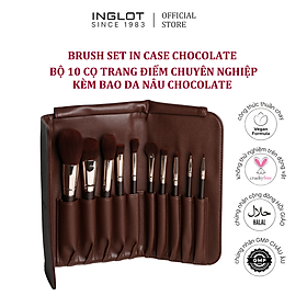 Bộ 10 Cọ trang điểm chuyên nghiệp kèm bao da - nâu Chocolate Set in A case INGLOT