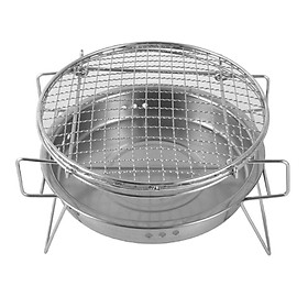 Outdoor Stainless Steel BBQ Grill Charcoal Rack Grate Mini Round Grill Portable Camping Pot Baking Cooking Grill Barbecue Wire Mesh Wood Coal Stove