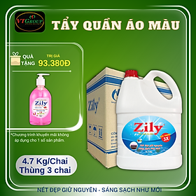 Nước Tẩy Quần Áo Màu Zily Chai 4.7Kg - 3 Chai / Thùng ( Tặng 1 Chai Nước Rửa Tay Zily 500Gr)
