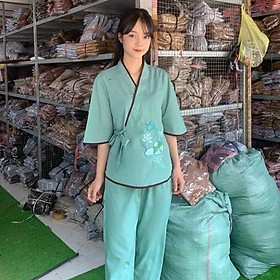 ĐỒ LAM ĐI CHÙA xéo nhật nơ thêu sen