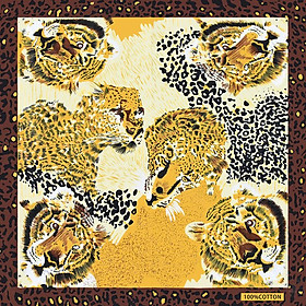 Bộ sưu tập khăn vuông bandana cotton họa tiết báo cá tính (54x54cm) - BDN37 hổ vàng nâu