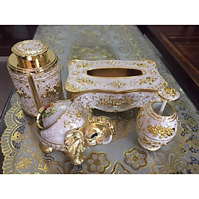 Hộp đựng giấy kèm gạt tàn, lọ tăm, hộp đựng trà (combo 4 món ) - Decor trang trí để bàn