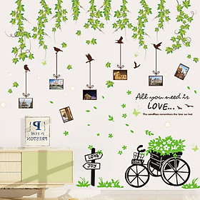 Mua Decal dán tường Mẫu Khung tranh và xe đạp  có sẵn keo chỉ cần bóc dán
