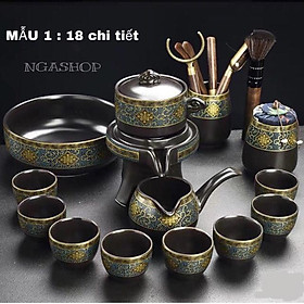 Mua Bộ ấm chén uống trà đẹp cối xay gió tử sa cao cấp pha trà đạo gốm sứ hoa cẩm lòng chén màu nâu đen 18chi tiết giá rẻ