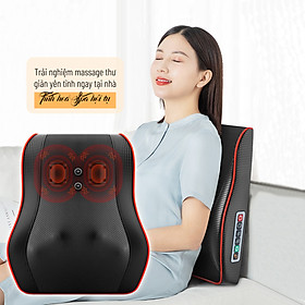 Đệm Gối massage kiêm tựa lưng đa năng, 16 bi, gối massage hồng ngoại phiên bản nâng cấp, massage vai, cổ, gáy, cột sống, chất liệu da pu dễ dàng vệ sinh, cắm trực tiếp