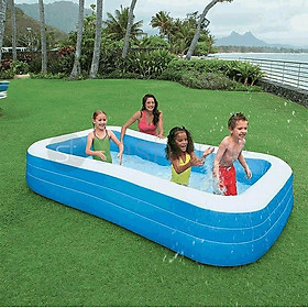 Paddling Pool Rectangular Family Swimming  inflatables for Kids and Adults  Family Paddle Pool with 1 Swimming ring, 1 pump, 5 balls