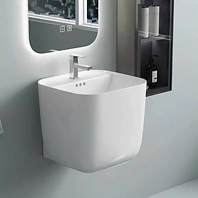 Lavabo treo tường kiểu 1 khối, màu trắng, thân chậu đúc nguyên khối, thiết kế sang trọng