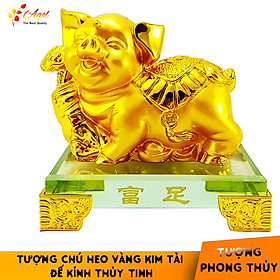 Mua Tượng chú heo vàng đế kính thủy tinh cao cấp - Tượng Hợi Chiêu Tài