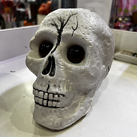 Mô hình đầu lâu xương sọ bằng nhựa có dây treo decor trang trí Halloween kích thước như thật