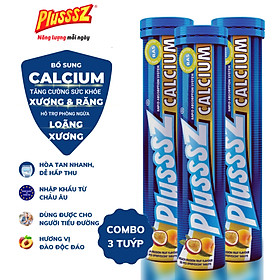 {COMBO 3 TUÝP} Viên sủi Plusssz Calcium vị Đào và chanh dây không Đường bổ sung canxi dạng hòa tan, dễ hấp thu hỗ trợ sức khỏe xương và răng, hỗ trợ ngăn ngừa loãng xương (Tuýp 20 viên sủi)