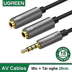 Dây chuyển đổi 3.5mm đực sang hai đầu 3.5mm cái (1 đầu hỗ trợ Mic, 1 đầu hỗ trợ tai nghe) UGREEN AV141 - Hàng chính hãng