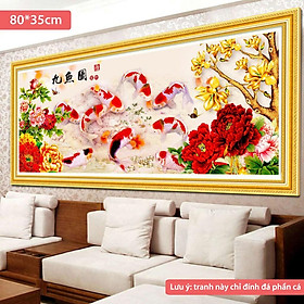 Mua Tranh đính đá 5D tự làm hình 9 cá chép và hoa mẫu đơn đẹp mắt trang nhã (Cửu Ngư Quần Hội)