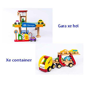 Combo đồ chơi mô hình gara ô tô và xe container