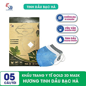 Khẩu trang y tế hương tinh dầu Bạc hà Gold 3D Mask - Túi 5 cái