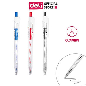 Hình ảnh Combo 12 chiếc bút bi dầu dầu đầu ngòi 0.7mm bấm Deli - Mực xanh/đen/đỏ - EQ24