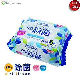 Khăn ướt khử trùng, không mùi Life-do.Plus 60 tờ x3 có cồn - nội địa Nhật Bản