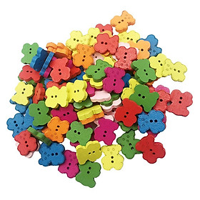 100 Pieces 2 Holes Lovely Colorful Wood Wooden Sewing Bear Shaped Buttons Craft 20x19mm