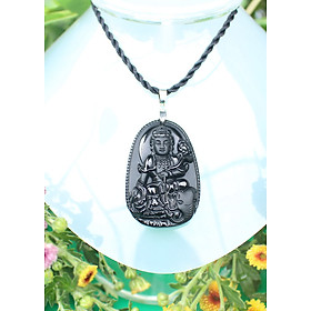 Dây chuyền Mặt Phật Phổ Hiền Bồ Tát_Mặt Phật đá phong thủy_ Phật bản mệnh, Phật hộ mệnh cho tuổi Thìn_Mặt Phật Đá Núi Lửa Obsidian (3,3 x 5 cm)