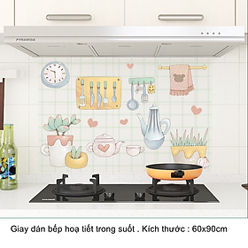  Decal dán bếp trong suốt - mẫu Dụng cụ nhà bếp dễ thương ( 60x90cm )