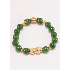 Vòng tay ngọc bích phối tỳ hưu bạc mạ vàng 24k (10mm) Ngọc Quý Gemstones