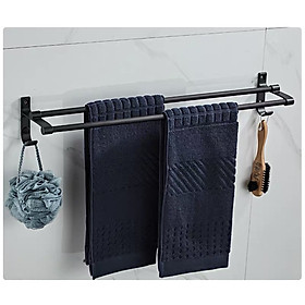 Giá đôi treo đồ và vắt khăn nhà tắm đa năng 01 tầng hợp kim màu đen GI408