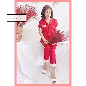 Đồ bộ mặc nhà SBORG bộ ngủ pijama lụa satin cao cấp mềm mịn mát quần áo phối nẹp đơn giản sang trọng có túi sâu bigsize 45-85kg quà tặng Mẹ trung niên và vợ đồ đôi mẹ và con gái thuận tiện mặc nhà ngủ và ra ngoài