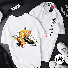 Áo thun trắng Anime, Manga Thanh g diệt quỷ Zenitsu 021 , Unisex Nam Nữ có Size áo từ 25-95kg