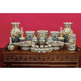 Mua Bộ ban thờ gia tiên men rạn giả cổ  họa tiết đắp nổi thủ công. Gốm sứ Bát Tràng cao cấp.