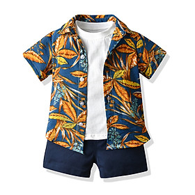 Bộ hoa lá 3 chi tiết cho bé trai đi biển (du lịch) cực chất và đẹp, set áo sơ mi + áo thun + quần sooc xịn xò | MB09