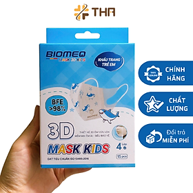 Hộp 15 chiếc khẩu trang trẻ em 3D - BIOMEQ MASK 3D KIDS  2 lớp kháng khuẩn siêu an toàn cho làn da của bé