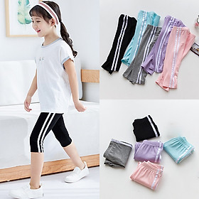 Quần legging lửng thun cotton bé gái 2-10 tuổi sọc thể thao cá tính năng động chất đẹp