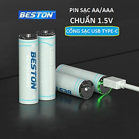 Vỉ 4 Pin sạc AA AAA chuẩn 1.5V Beston Dung lượng cao đến 2200mWh sạc trực tiếp qua cổng USB type-C dùng cho micro, đồ chơi, đồng hồ, máy ảnh - hàng nhập khẩu