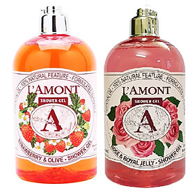 Combo Sữa Tắm L'amont En Provence Rose & Honey Shower Gel Hương Hoa Hồng Chai + Sữa tắm L'amont En Provence Strawberry Shower Gel Hương Dâu (500ml / Chai)