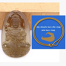 Mặt Phật Đại thế chí obsidian ( thạch anh khói ) 5 cm kèm dây chuyền inox rắn vàng - mặt dây chuyền size lớn - size L, Mặt Phật bản mệnh