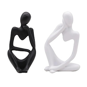 2Pcs Resin Thinker Figurine Statue Thinking Man Sculpture Home Office Decoration