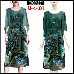 Đầm Suông BigSize In Hoa Lá Kiểu Đầm Suông Trung Niên Dự Tiệc Size Lớn ROMI 3269